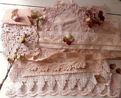 Cotton lace dyed in natural dye from Avacado skins turns them pink! Who knew! Photo Credit from Pinterest by vintagebunty.blogspot.com